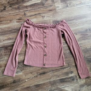 Aeropostale Seriously Soft Pink Ribbed Button Crop Top Long Sleeve L
